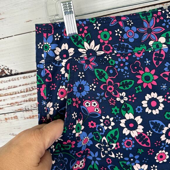 Womens Talbots Navy Blue Pink White Floral Chino Mini Skirt Stretch Pockets 4 - Picture 4 of 6
